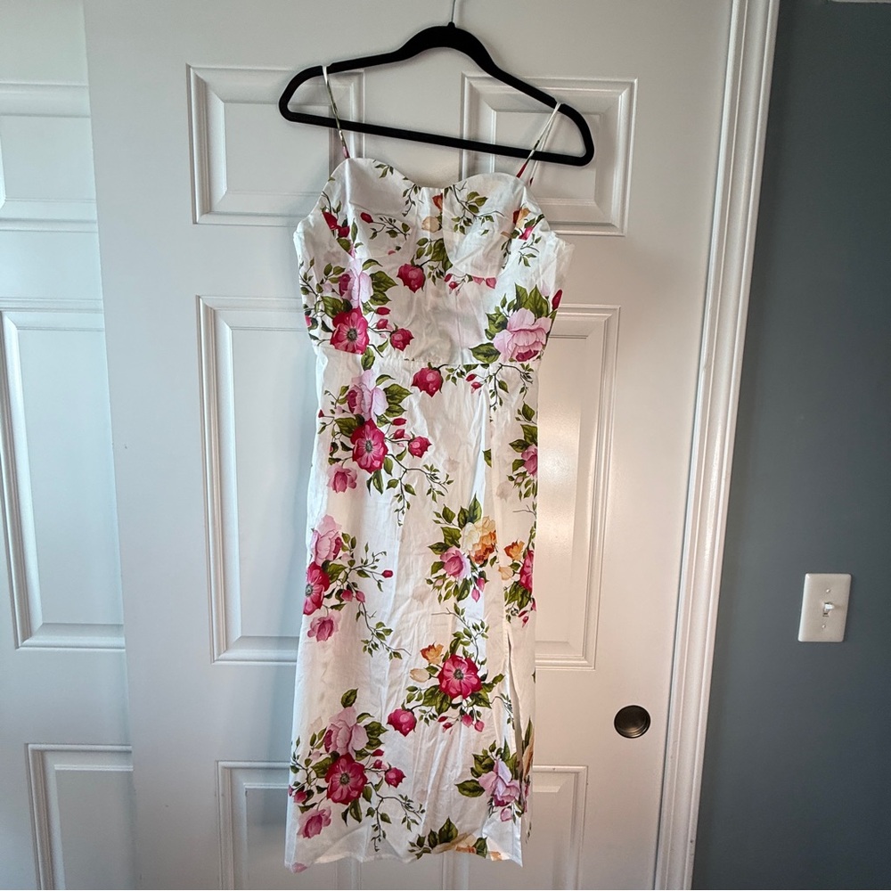 RIHOAS White Midi Dress with Pink & Green Floral Print
